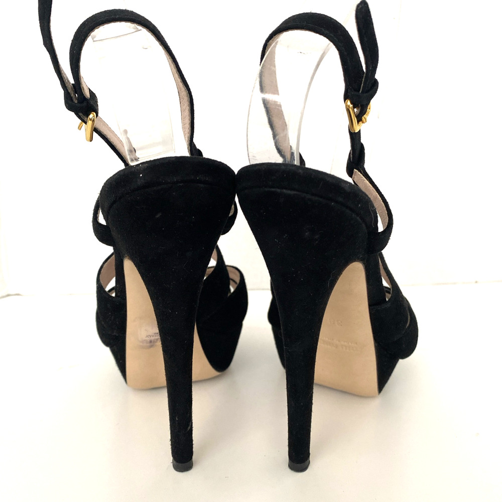 Miu Miu Slingback Platform Sandal Black Suede Cage Peep Toe Slim Heel St… - Picture 6 of 8